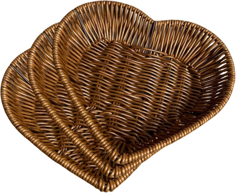 AMBOJIE Wicker Bread Basket,Handwoven Storage Basket for Fruit Basket Vegetables Cosmetics in Home Restaurant & Bakery (Heart-shaped 3Pack) - Image 1